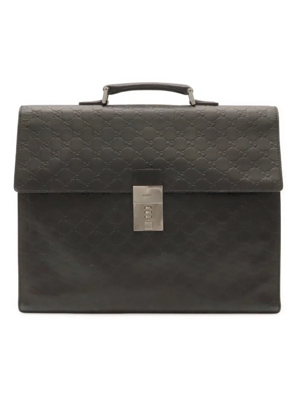 Gucci Guccissima Briefcase Business Document Purse Diamond Lock Type Black